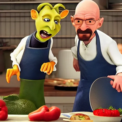 Image similar to walter white in ratatouille cooking with rat friend