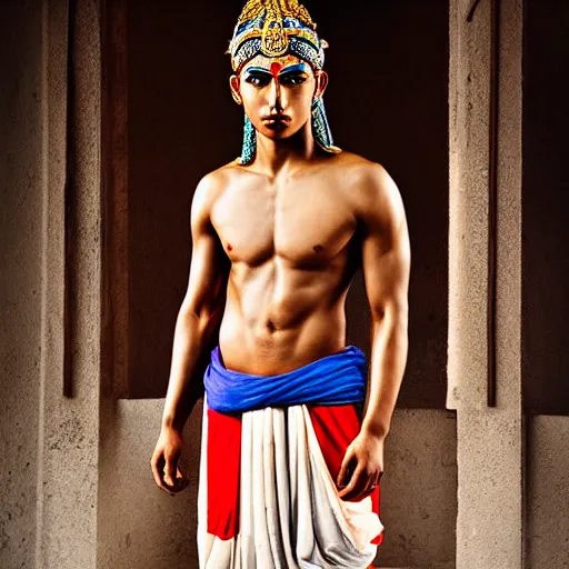 Image similar to a portrait of a beautiful athletic young male indian god, photographed by andrew thomas huang, artistic