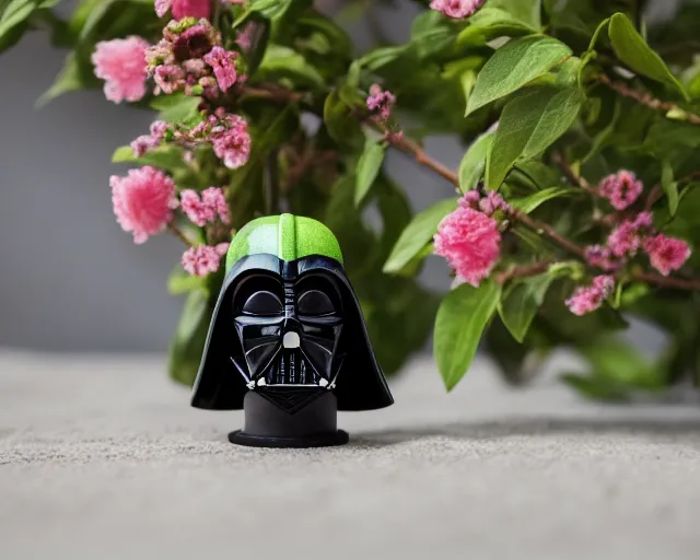 Prompt: 8 5 mm photography of darth vader as an avocado near a garden with sand with dof and bokeh and flowers