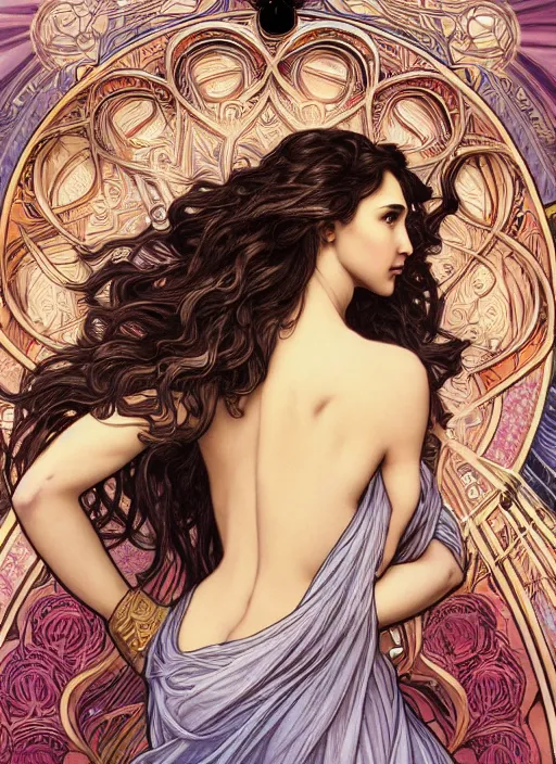 Image similar to Gal Gadot as God of Beauty, cute, fantasy, intricate, elegant, highly detailed, digital painting, 4k, HDR, concept art, smooth, sharp focus, illustration, art by alphonse mucha,artgerm, H R Giger