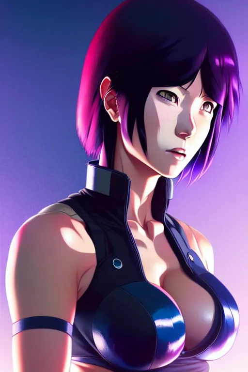 Image similar to a fullbody portrait of motoko kusanagi the major ghost in the shell : : stand alone complex, under repairs, maintenance : : by ilya kuvshinov, rossdraws, artgerm, sola digital arts, anti aliasing, raytracing : :