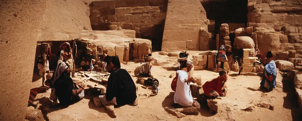 Image similar to ancient egyptians discover a nintendo 6 4 inside a pyramid, national geographic, canon 5 0 mm, cinematic lighting, photography, retro, film, kodachrome