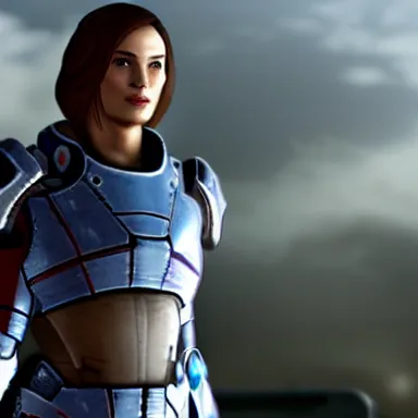 Prompt: video game screenshot of keira knightley as a character in mass effect