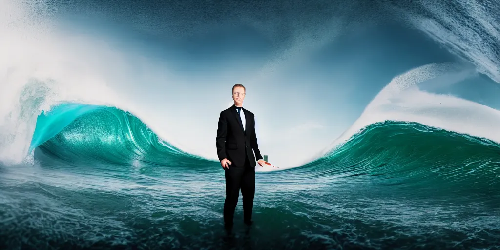 Prompt: full body portrait, white man in black suit surfs in office, ocean wave, furniture around, business surrounding, dslr, insane details, hyper reallistic, 8 k,, ultra clear detail, hdr, textured, award winning, professional photography