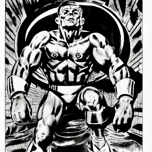 Image similar to man with seven hands by Jack Kirby