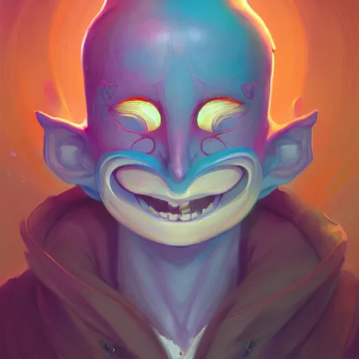 Image similar to a portrait of the happy mask salesman, art by lois van baarle and loish and ross tran and rossdraws and sam yang and samdoesarts and artgerm and saruei and wlop, digital art, highly detailed, intricate, sharp focus, trending on artstation hq, deviantart, unreal engine 5, 4 k uhd image