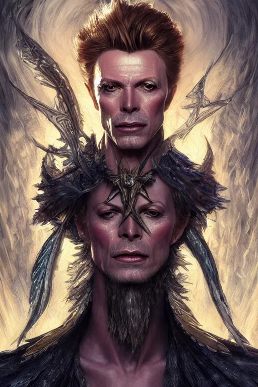 Prompt: ultra realistic illustration, fairy king david bowie from diablo and baldurs gate, intricate, elegant, highly detailed, digital painting, artstation, concept art, smooth, sharp focus, illustration, art by artgerm and greg rutkowski and alphonse mucha