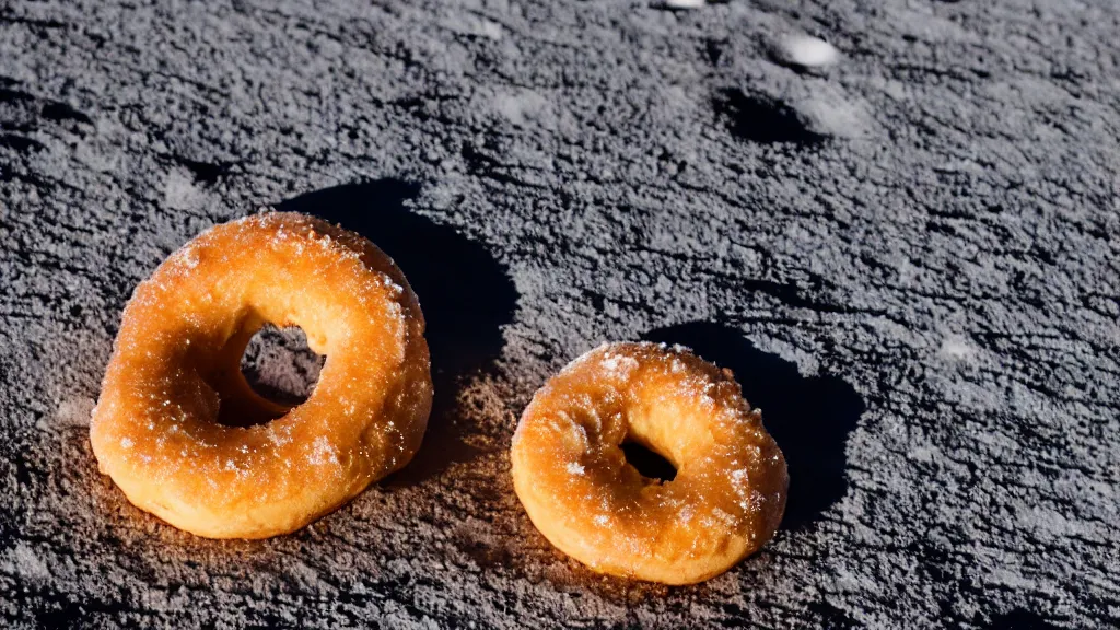 Prompt: donuts on the moon, sunlight, f - stop, high quality photography,