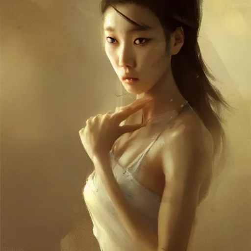Image similar to lee jin - eun by greg rutkowski, rule of thirds, seductive look, beautiful