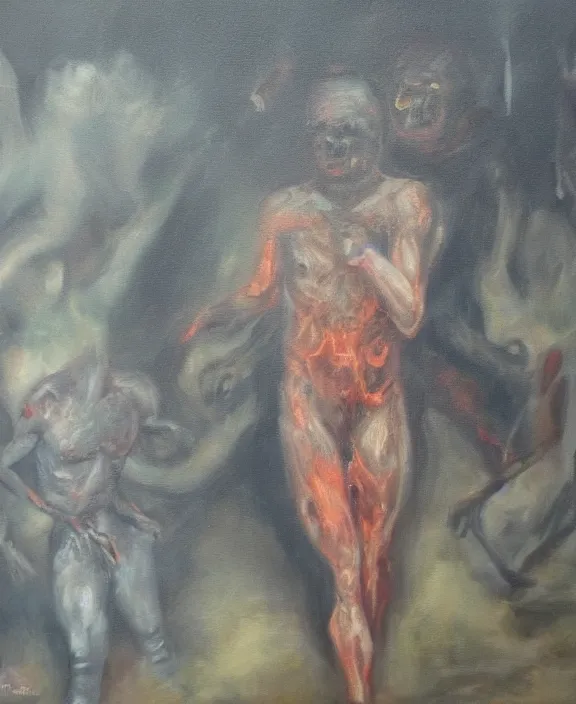 Image similar to human in hell, oil painting in the style of gullvag