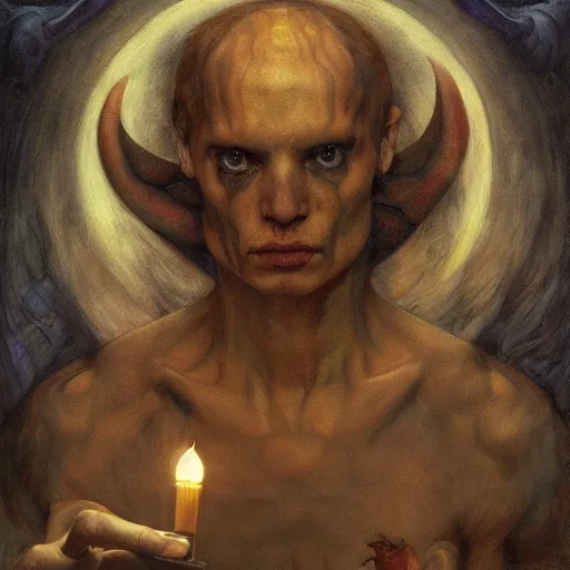 Image similar to goetic demon taking a selfie | highly detailed oil painting, hyperrealistic, very intrincate, detailes face | cinematic lighting, award - winning | by roberto ferri, gustav klimt, william waterhouse and tom bagshaw | by austin osman spare and william blake, trending on artstation, cgsociety, official art, octane.