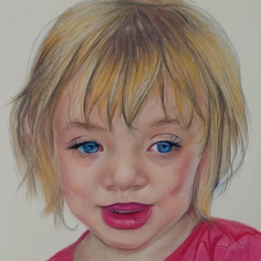 Image similar to 4 year old blonde girl with iphone colored pencil on white background by eloise wilkin