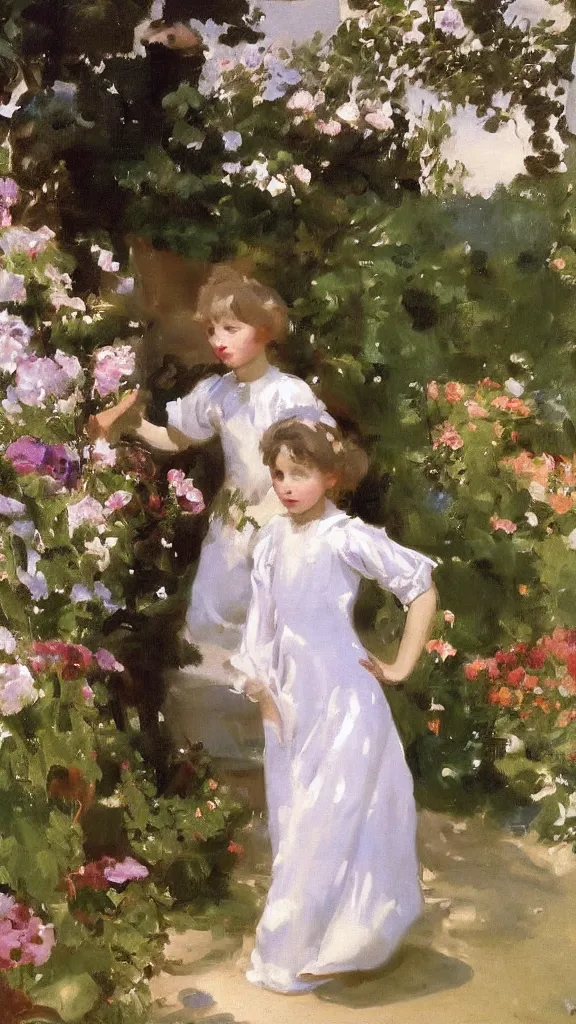 Image similar to beautiful young julee wear alace dress in a botanical yard set near a persian pot by john singer sargent