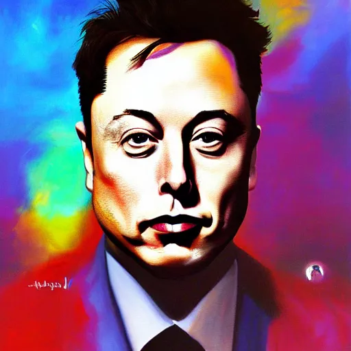 Image similar to surrealist portrait painting of elon musk, futuristic