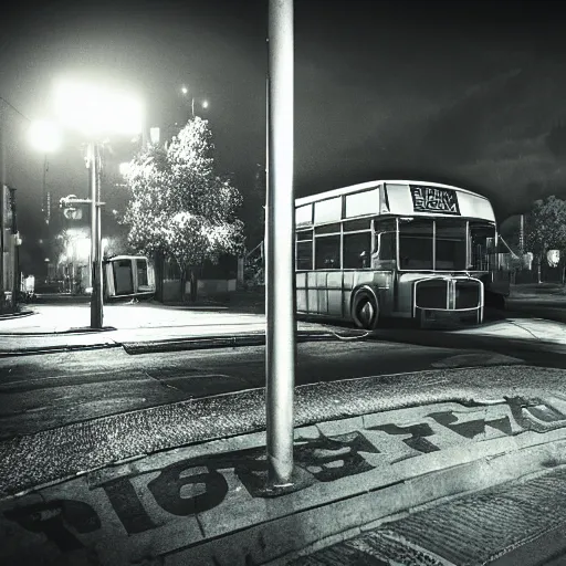 Prompt: dark city bus stop, urbex photography, very detailed,ArtStation