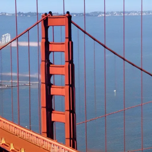 Prompt: 4 headed chicken on the golden gate bridge