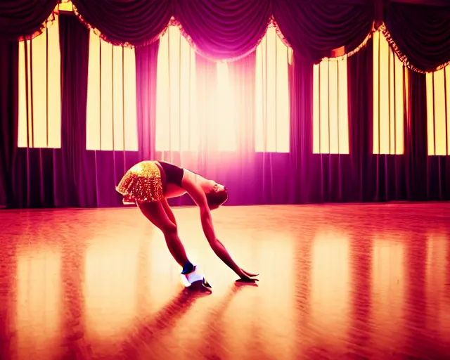 Image similar to dancer bowing in a ballroom, colorized, realistic, award winning photograph, 1 0 0 mm