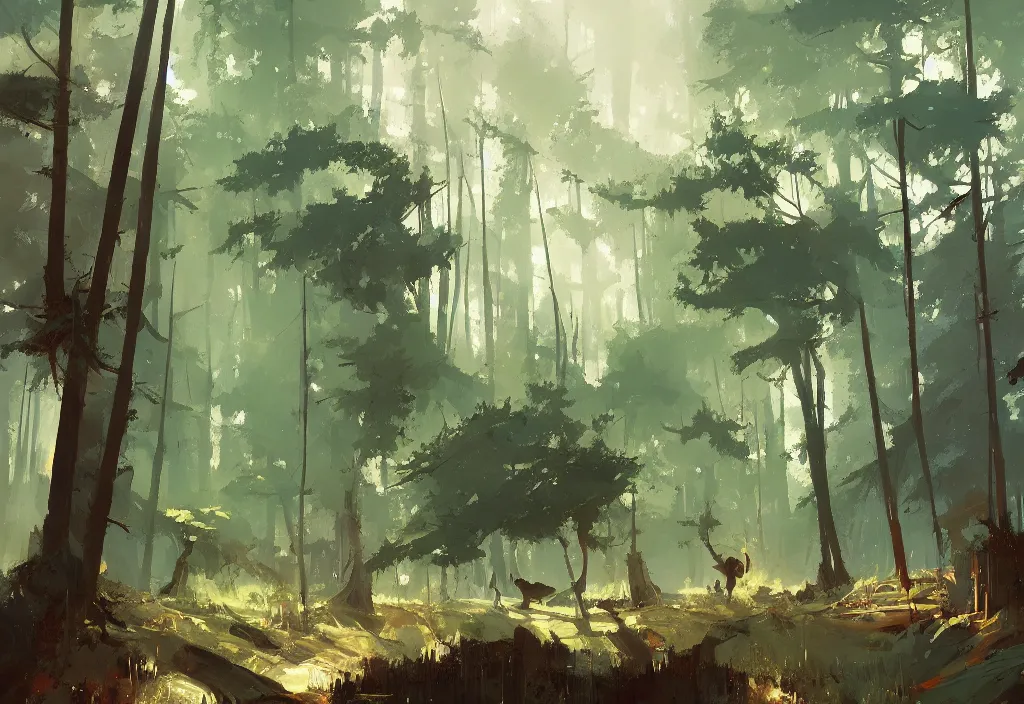 Image similar to ismail inceoglu painting of a forest landscape in the middle ages, painting, trending on artstation, by greg manchess and by craig mullins and by kilian eng and by jake parker