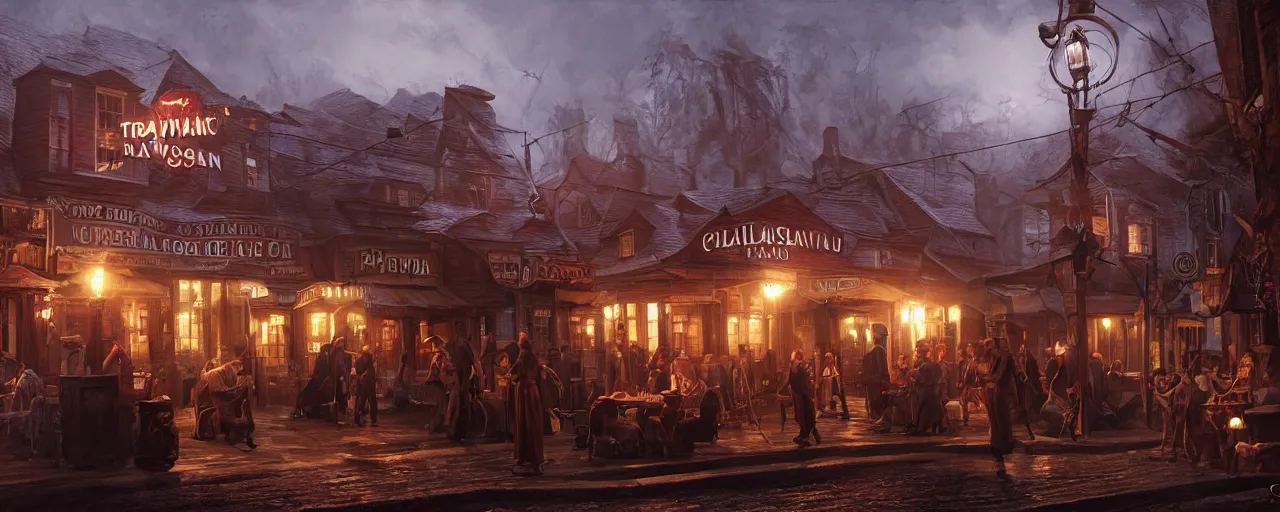 Image similar to transylvania night, callahan's crosstime saloon gameplay. most epic dramatic scene. epic cinematic hyperrealism masterpiece. realistic poster with shaded lighting by craig mallismo, artgerm, jeremy lipkin and michael garmash, unreal engine, radiant light, detailed and complex environment, digital art, art station trends