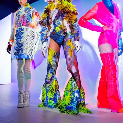 Prompt: futuristic fashion show, vibrant photoshoot, super detailed