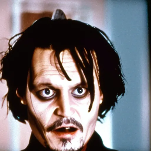 Image similar to Johnny Depp as Jack Torrance in Shining, holding axe,