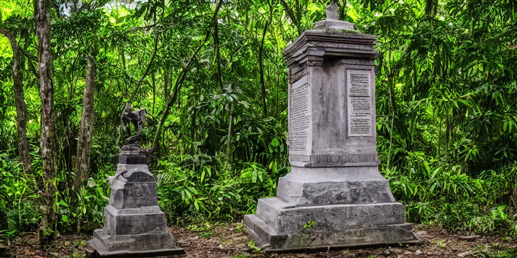 Prompt: A colonial monument in the middle of the jungle, 4k, DSLR camera photo,