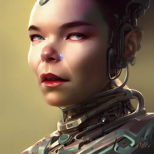 Prompt: bjork as a cyborg, fantasy, portrait, highly detailed, digital painting, trending on artstation, concept art, sharp focus, illustration, art by artgerm and greg rutkowski and magali villeneuv