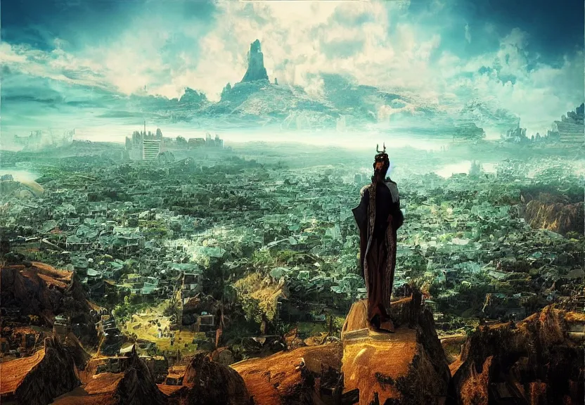 Prompt: “king, looking over his civilization from the top of the hill, digital art, award winning, 4k”