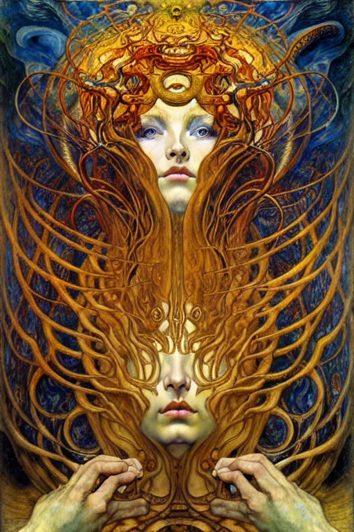 Image similar to Divine Chaos Engine by Karol Bak, Jean Delville, William Blake, Gustav Klimt, and Vincent Van Gogh, symbolist, visionary