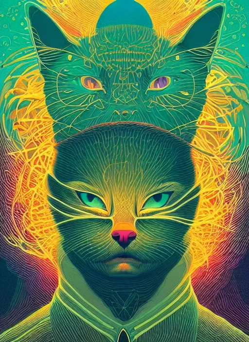 Prompt: symmetry!! stunning portrait of a cat person!! by victo ngai, kilian eng vibrant colours, dynamic lighting, digital art, winning award masterpiece, fantastically beautiful, illustration, aesthetically inspired by beksinski and dan mumford, trending on artstation, art by greg rutkowski, 8 k