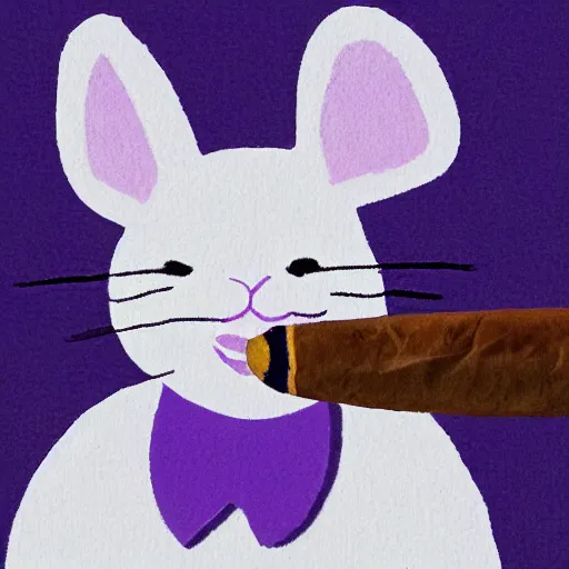 Image similar to a violet rabbit smoking a cigar, in the style of h. r. geiger