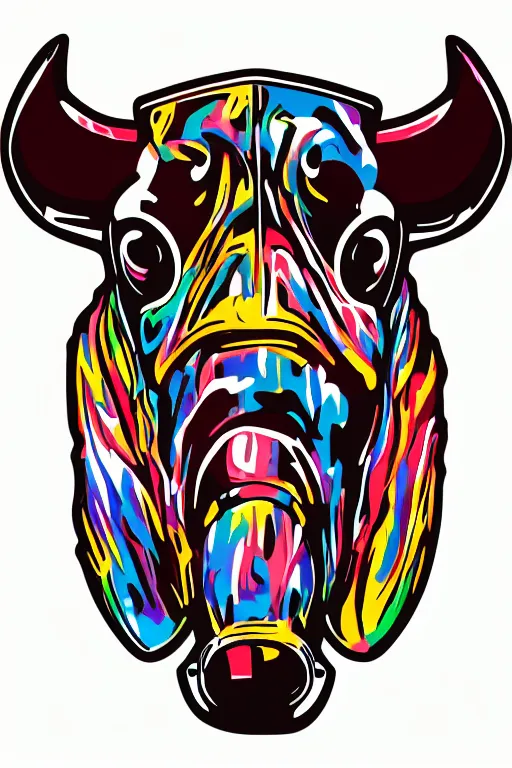 Image similar to A portrait of a biker bull, sticker, highly detailed, colorful, illustration, smooth and clean vector curves, no jagged lines, vector art, smooth