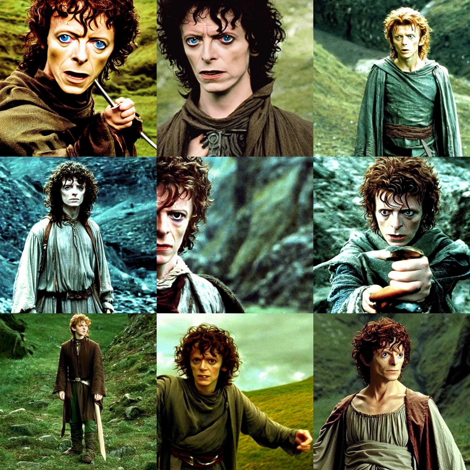 Prompt: david bowie as frodo baggins in lord of the rings ( 2 0 0 1 )