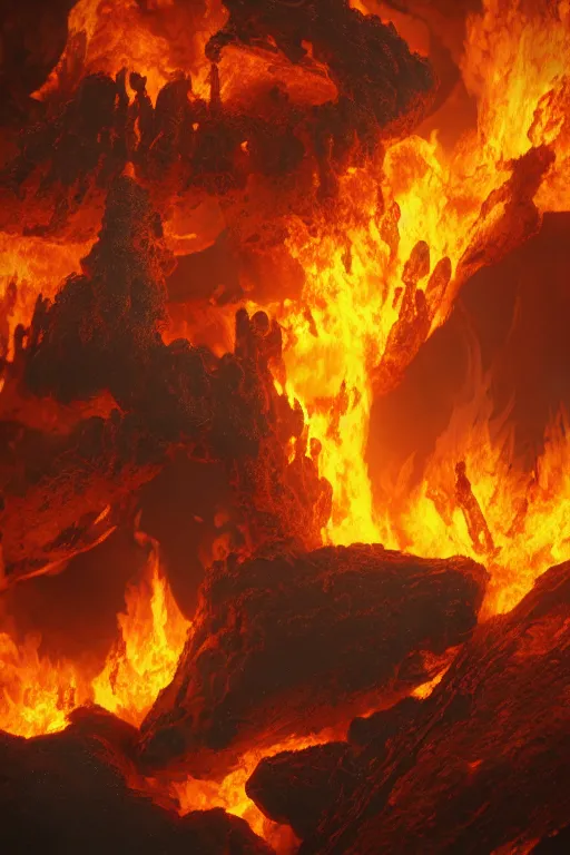 Image similar to intricate color photo of burning pits of hell, boris johnson is the devil 8 k octane beautifully detailed render