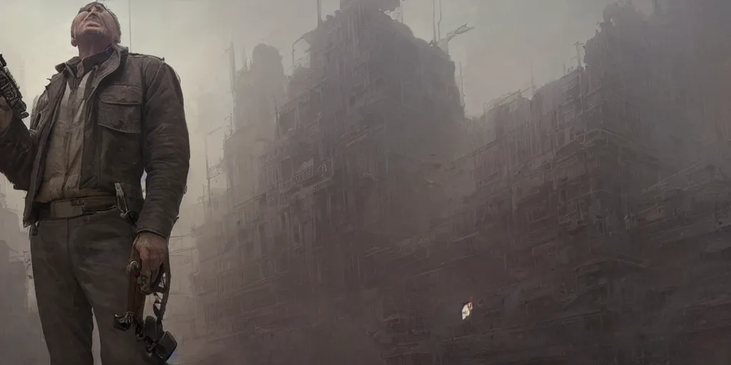 Image similar to a highly detailed epic cinematic concept art CG render digital painting artwork: Soviet dieselpunk Han Solo played by Harrison Ford directed by David Fincher. By Greg Rutkowski, Ilya Kuvshinov, WLOP, Stanley Artgerm Lau, Ruan Jia and Fenghua Zhong, trending on ArtStation, subtle muted cinematic colors, made in Maya, Blender and Photoshop, octane render, excellent composition, cinematic atmosphere, dynamic dramatic cinematic lighting, precise correct anatomy, aesthetic, very inspirational, arthouse