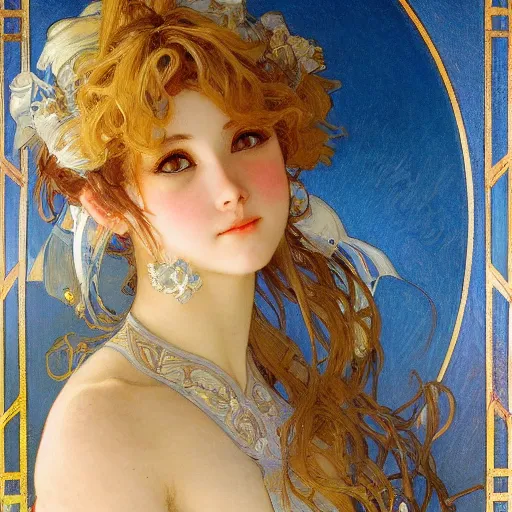 Prompt: detailed portrait of a beautiful anime girl, painting by gaston bussiere, alphonse mucha, j. c. leyendecker