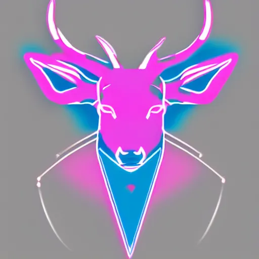 Image similar to logo for corporation called protoneo that involves deer head, symmetrical, retro pink synthwave style, retro sci fi