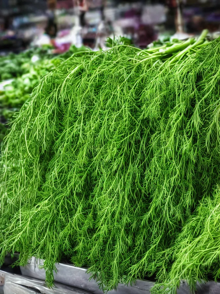 Prompt: photorealistic fresh dill, basil, and rosemary, farmer's market setting, vivid colors, soft lighting, atmospheric, cinematic, 8k