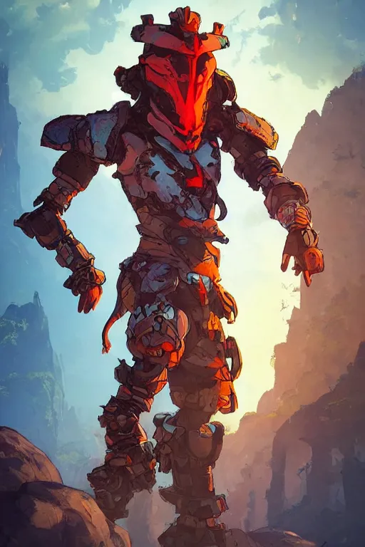 Image similar to combination suit armor aloy horizon forbidden west horizon zero dawn robot ninja mask helmet backpack tribal, art gta 5 comics, official fanart behance hd artstation by jesper ejsing, by rhads, makoto shinkai and lois van baarle, ilya kuvshinov, ossdraws radiating a glowing aura cgi rtx 2 0 2 2