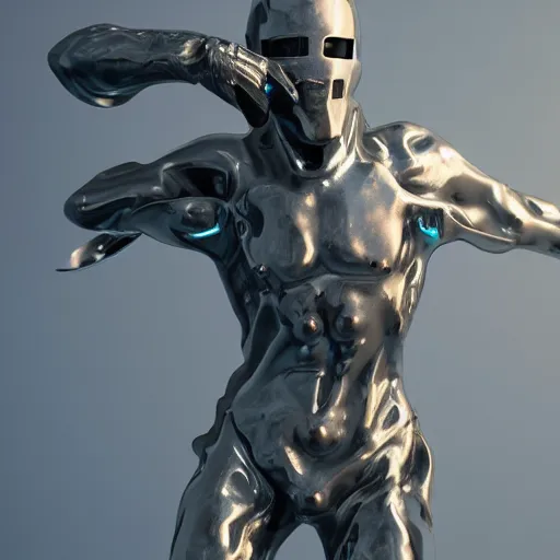 Prompt: 3 d render melted, knight sculpture, chrometype, liquid metal, neotribal, raytraced, volumetric lightning, 8 k by wlop, innate studio h - 1 0 0 0 w - 1 0 0 0