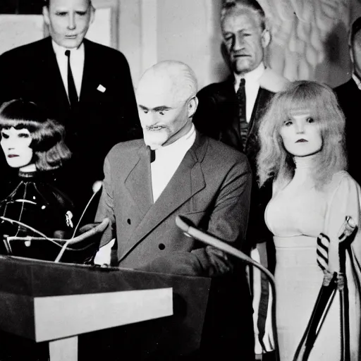 Image similar to griffith from berserk at hist white house inaugural press conference, photo by getty images