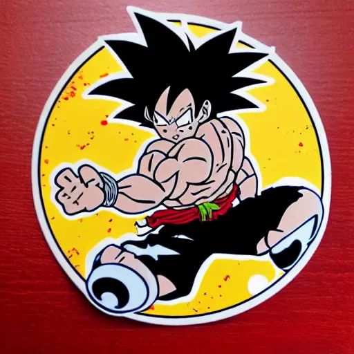 Image similar to die cut sticker, goku one piece style, splatter paint