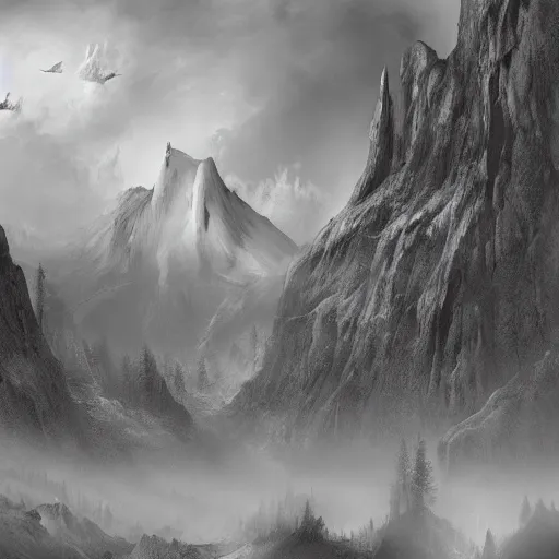 Prompt: black and white matte painting by Sam Weber