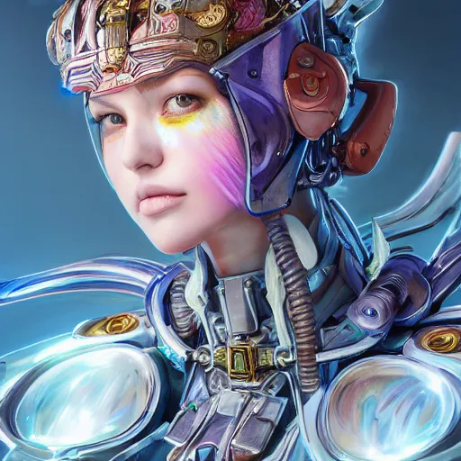 Image similar to studio portrait of lawful good colorful female holy mecha paladin absurdly beautiful, elegant, young sensual graceful woman, ultrafine hyperrealistic detailed face illustration by kim jung gi, irakli nadar, intricate linework, sharp focus, bright colors, matte, octopath traveler, final fantasy, unreal engine highly rendered, global illumination, radiant light, intricate environment