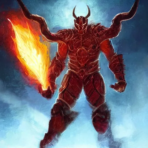 Image similar to surtur in heavy armor wearing a heavy platemail helmet, artstation hall of fame gallery, editors choice, #1 digital painting of all time, most beautiful image ever created, emotionally evocative, greatest art ever made, lifetime achievement magnum opus masterpiece, the most amazing breathtaking image with the deepest message ever painted, a thing of beauty beyond imagination or words