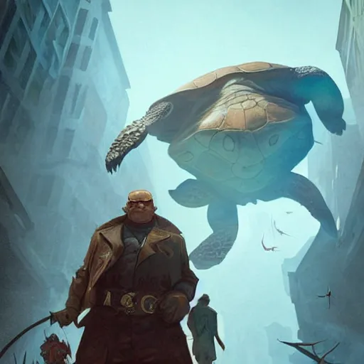 Prompt: turtle mafia boss, epic, cool, awesome, digital art, by marco bucci and greg rutkowski, sharp focus, detailed, cinematic