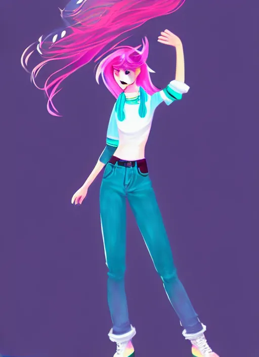 Image similar to female character inspired by 9 0's fashion and by madeline from celeste, art by rossdraws