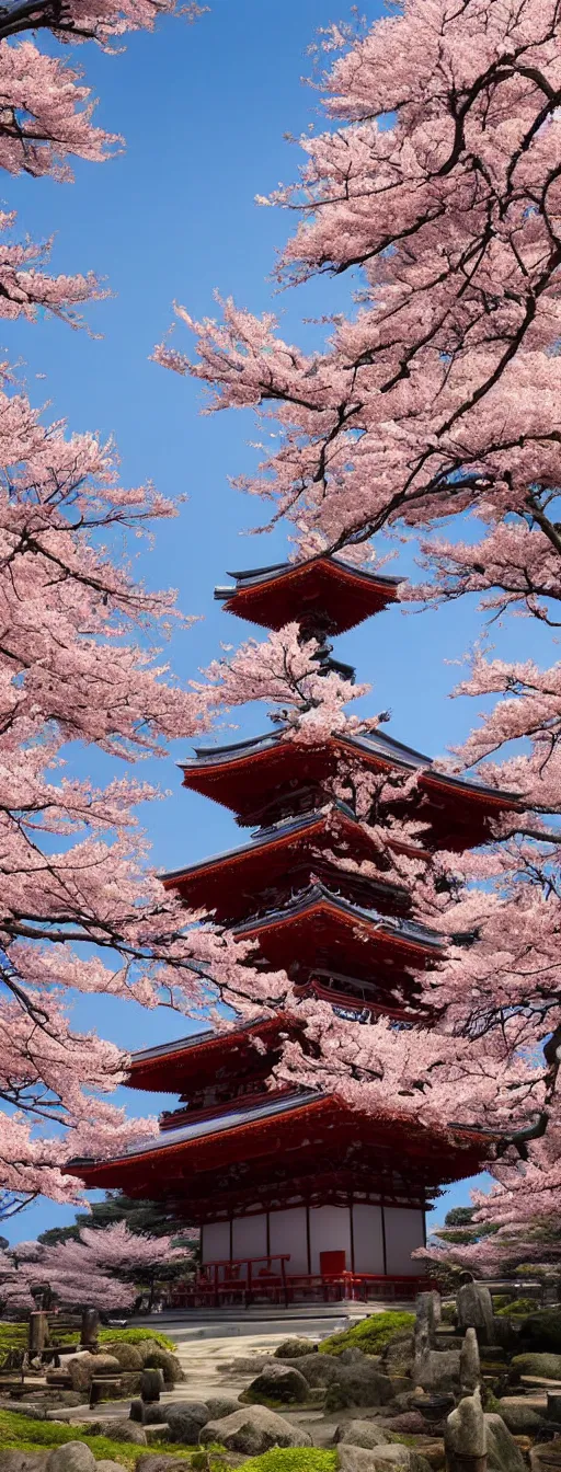 Image similar to a Japanese Shinto Temple in the midst of a stunning Sakura Garden, in the style of Sekiro Shadows Die Twice, artful, rendered in CryEngine, Japanese aesthetic