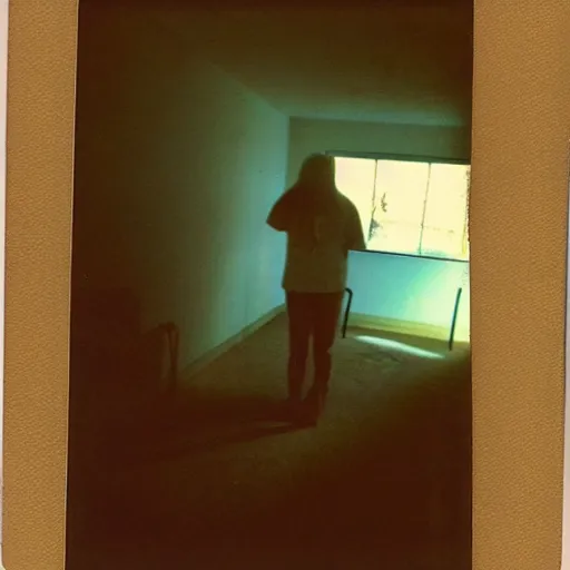 Image similar to polaroid coloured photo of a poltergeist paranormal activities with mirage