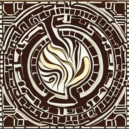 Prompt: a modern cup of steaming hot coffee. seen from the side. in the style of an old greek mosaic. intricate design.